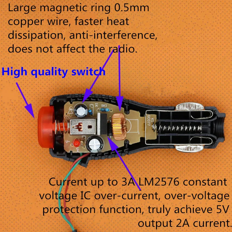 Автомобильное зарядное устройство 5 В 2 А мини/Micro USB с переключателем для