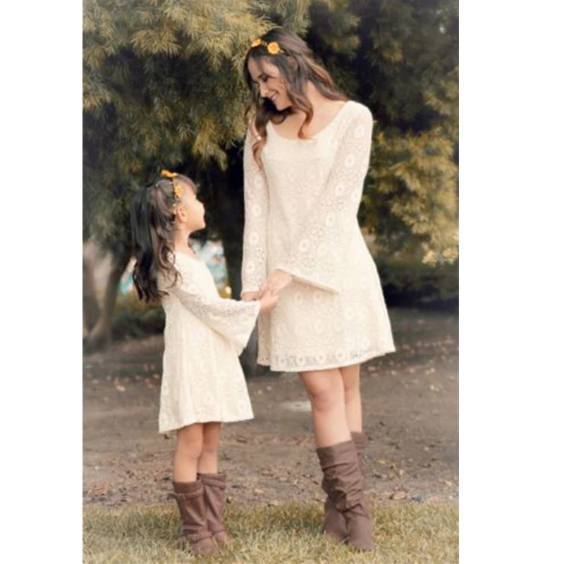 

Family Women's Mother Daughter Matching Girl Hollow Out Dress Clothes