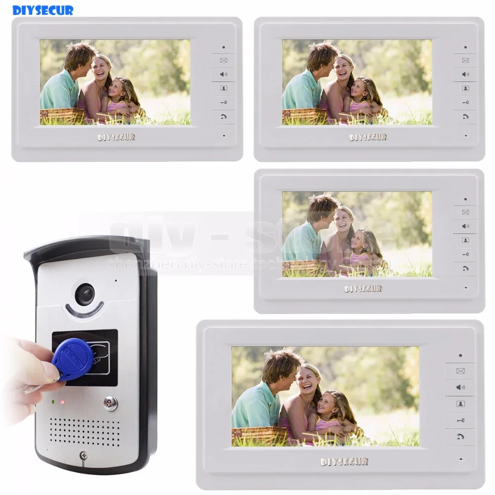 

DIYSECUR Wired Video Door Phone Intercom System RFID Keyfobs Vandal Proof 7 inch Monitor 1V4