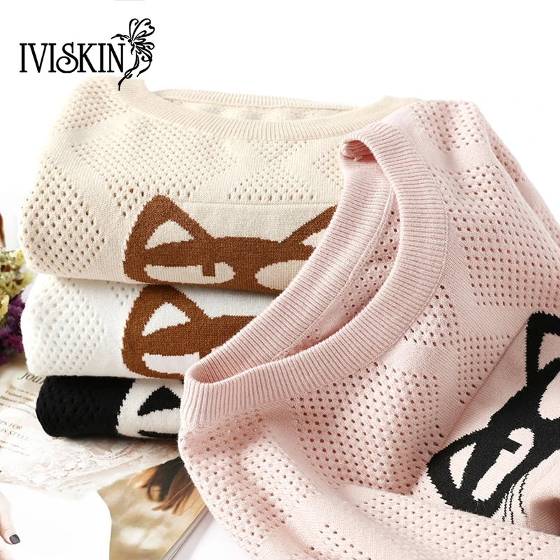 

Sweater Women Winter Hollow Out Knitted Cartoon Sweater Pullover Women Loose Sweater Female Autumn Casual Sweater Jumper