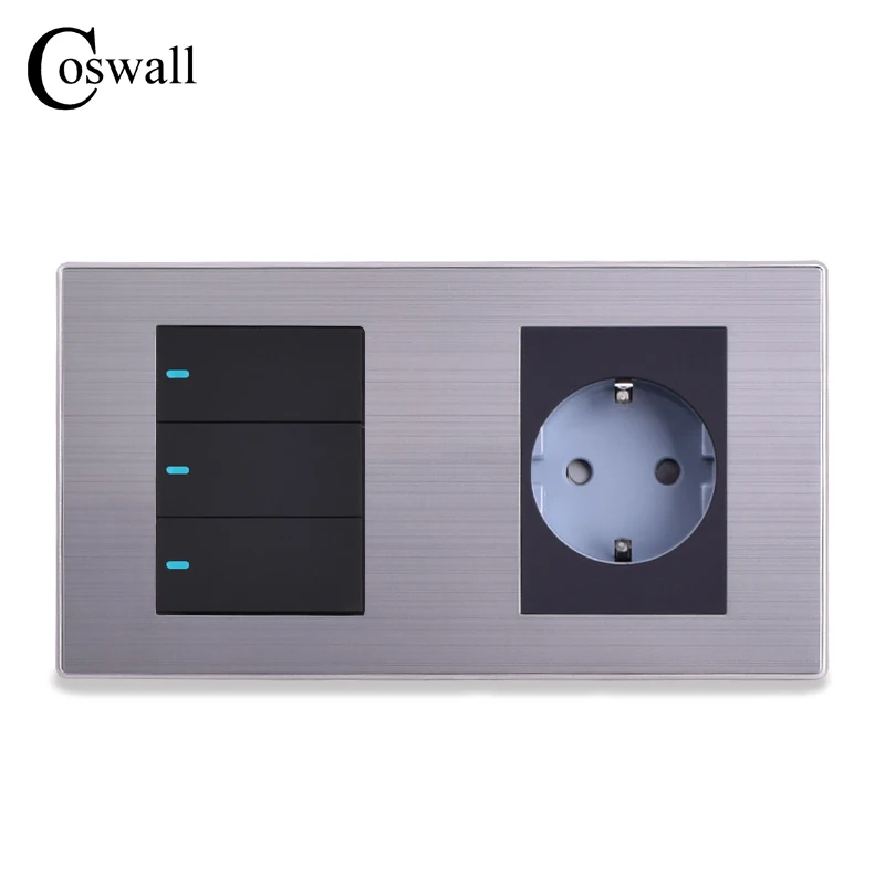 Coswall 16A настенная розетка стандарта ЕС + 3 Gang 1 Way On / Off Выключатель света