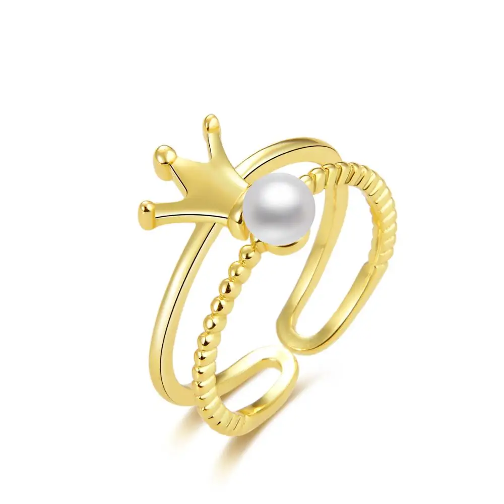 

Singreal Trendy Adjustable Ring S925 Silver Rings Open Double Band Pearl Crown Ring Women Jewelry Anniversary Wedding Gift 2019