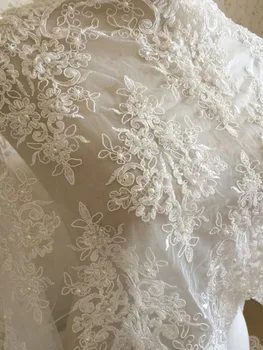 

Ivory Alencon Lace Fabric Floral Pearl Beaded Sequined Wedding Lace Fabric Dress Coat Fabric 15.74 Inches Wide 1 Yard