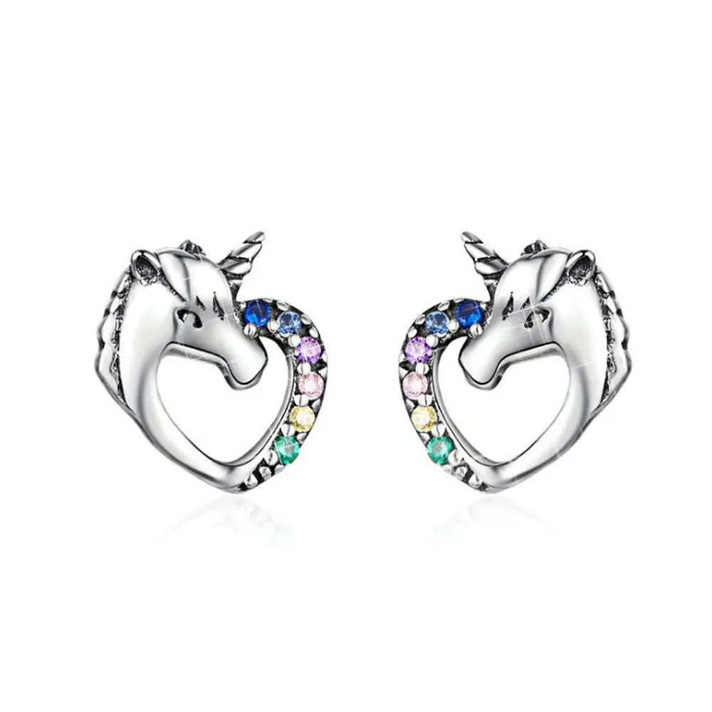 Binoster Lucky Licorne серьги гвоздики для девочек разноцветные конские из стерлингового
