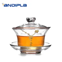 150 мл креативные термостойкие стеклянные Gaiwan ручной работы Золотые цветочные чайные чаши для дома посуда Чайный чайник с крышкой набор блюдец подарки