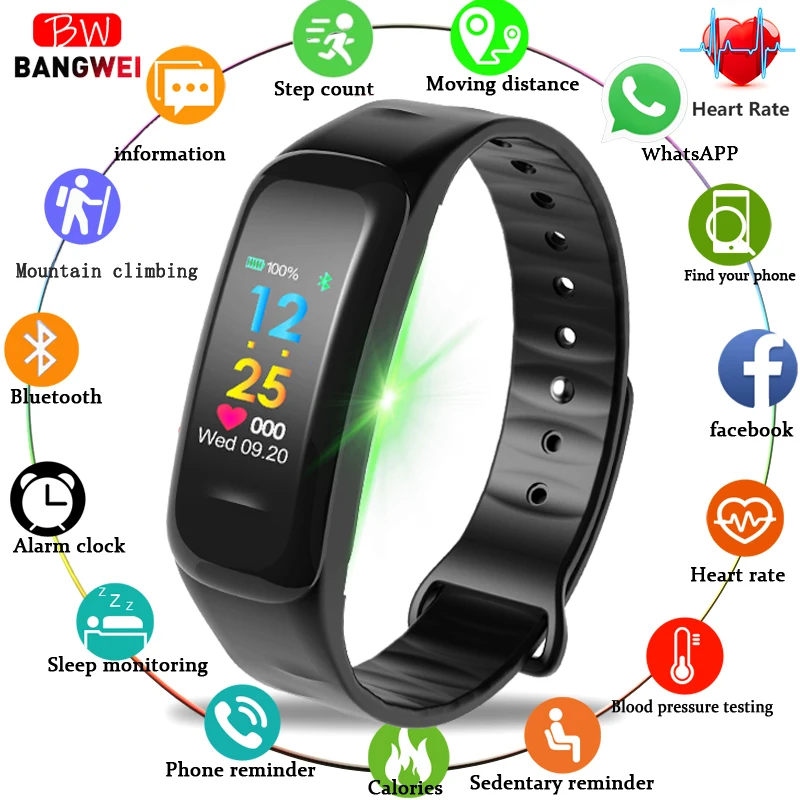 

BANGWEI Smart Bracelet Sport Fitness Tracker Pedometer OLED Color Touch Screen IP67 Waterproof Smart Wristband PK mi band 3+box
