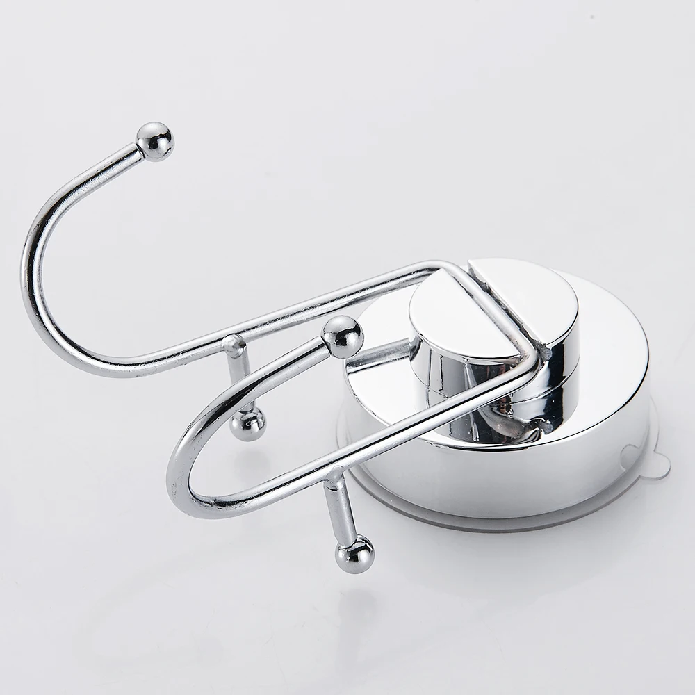Double Hook Strong Vacuum Suction Cup Hanger Silver Bathroom Accessories