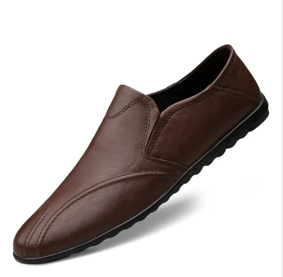 Натуральная кожа Для мужчин Повседневное обувь, мужские лоферы; мокасины; дышащая обувь без шнуровки; Цвет Черный; обувь для вождения; большие Размеры 47 CS-588 - Цвет: brown1