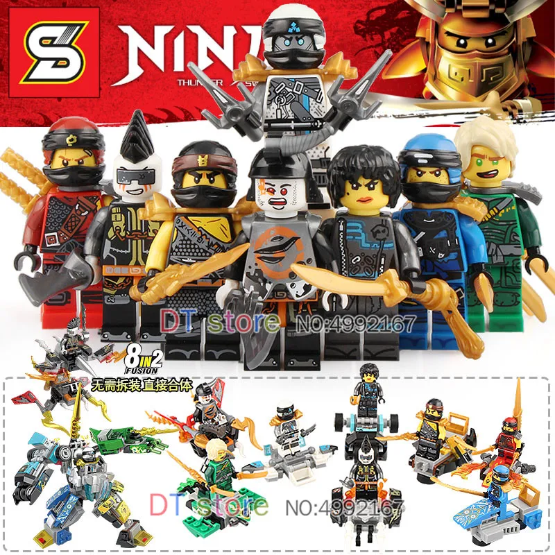 

80PCS/LOT 8 in 2 Ninja Kai Jay Cole Zane Lloyd Action Figures Set Models Building Blocks Bricks Toys For Children Gift SY1101