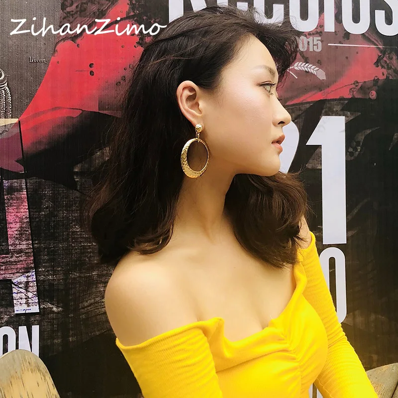 

Golden retro geometric circle pendant earrings silver exaggerated irregular surface irregular earrings fashion female jewel