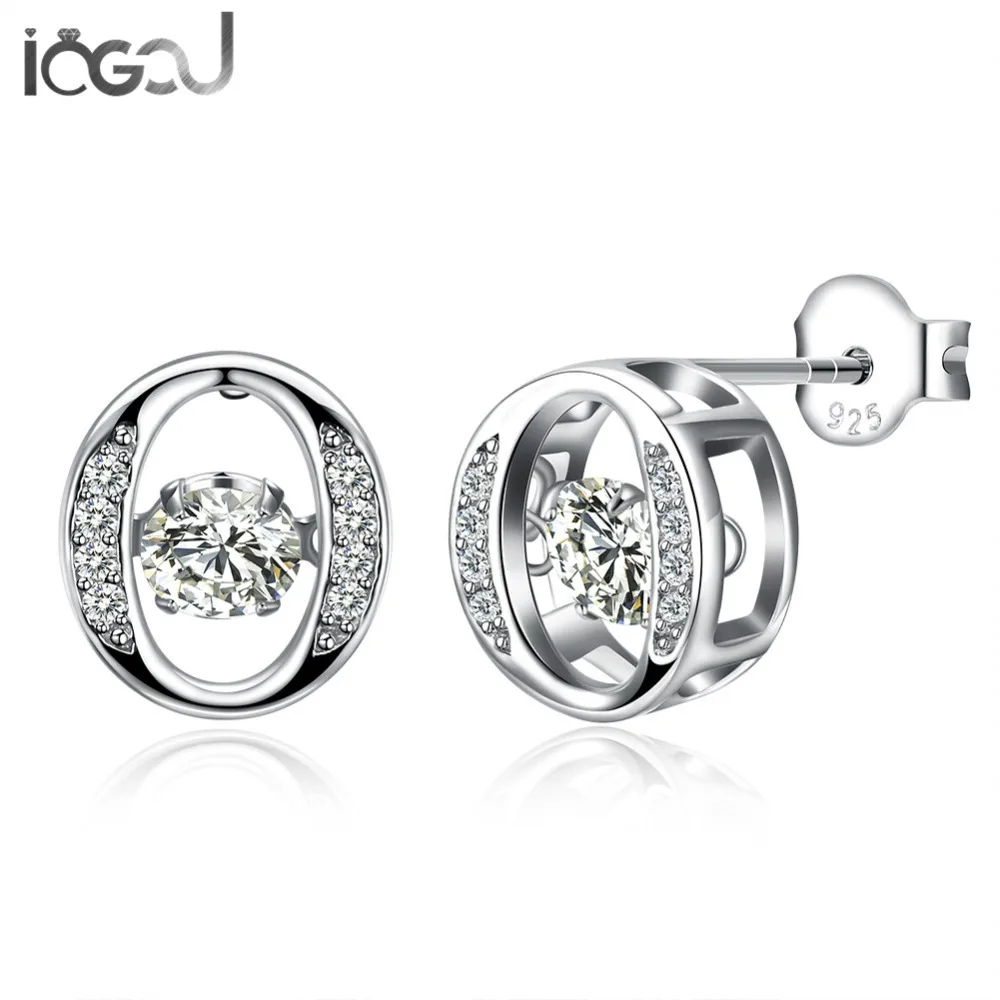 

IOGOU 925 Sterling Silver Round Shaped Solitaire Cubic Zirconia Stud Earrings For Ladies Anniversary Wholesales Stud Earrings