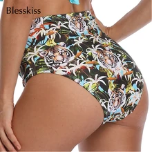 BLESSKISS/женские плавки бикини с принтом тигра и высокой талией, летняя пляжная одежда для плавания, трусики для купальника, Шорты для плавания