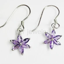 Серьги серьги с аметистом в виде Капли натуральный и настоящий аметист Серебро 925 пробы 0.1ct* 10 шт драгоценные камни