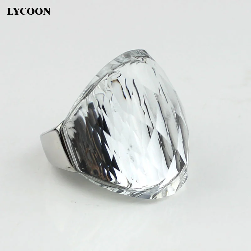 LYCOON модное женское Кристальное кольцо ювелирные изделия из нержавеющей стали 316L с прозрачными белыми кристаллами
