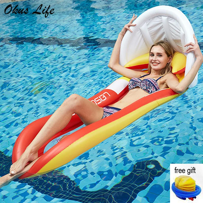 

160x90cm Single Inflatable Floating Row Chair Pool Sunshade Floats Beach Air Mattress Swimming Laps Sports Floate Sleeping Bed