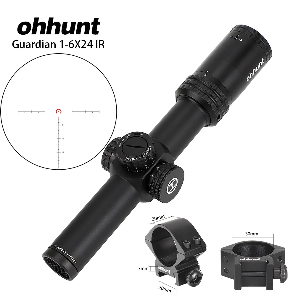 Ohhunt Guardian 1-6x24 ИК компактный прицел оптические прицелы стекло Сетка красный свет с башенками сброс Тактический стрельба прицел - Цвет: 30mm-Picatinny-CDK