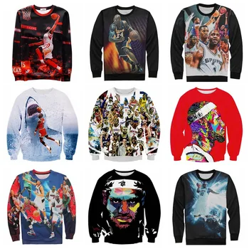 

High quality youth baseball costume 3D print basketball pattern hip hop style boy long sleeve sweater 12-18 years old
