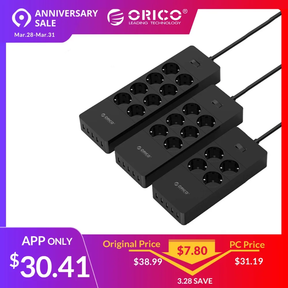 Продажа ORICO мощность полосы ЕС Plug удлинитель стабилизатор напряжения ЕС мощность полосы с 5x2. 4A USB зарядное устройство порты
