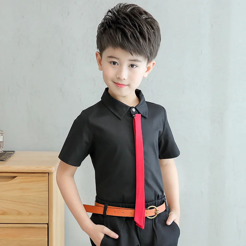 Teenage Boys White Shirt Summer 2019 Cotton Bow Design Short Sleeve Big Boy Button Down Shirts Children Tie Blouse|Рубашки| |
