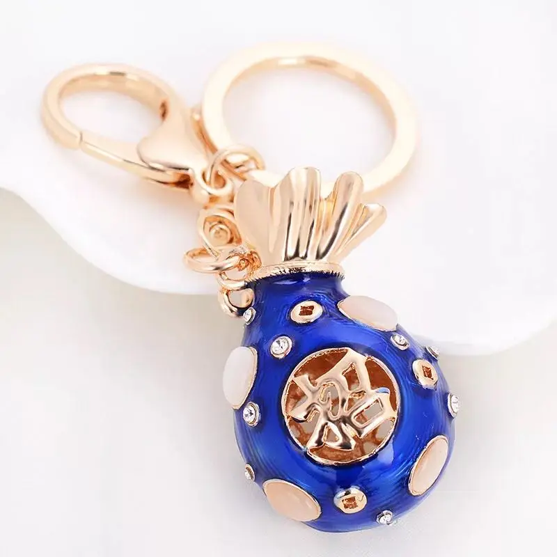 Классический китайский стиль lucky money bag брелок для ключей модный Кристалл lucky bag автомобильные брелки женские подвесные аксессуары для сумок брелок - Цвет: Синий