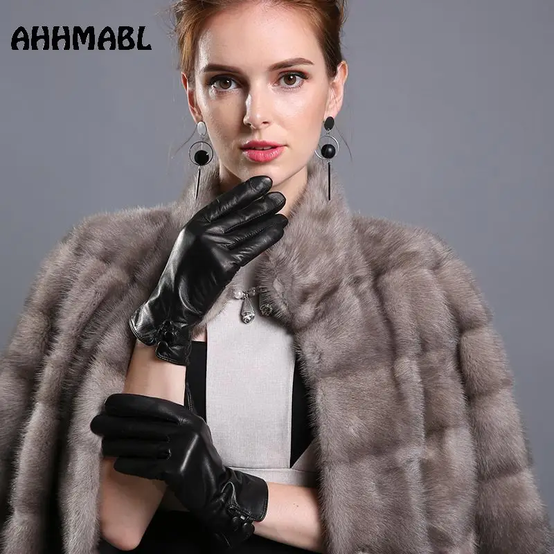 High Quality Elegant Women Leather Gloves Genuine Lambskin Leather Autumn Spring Winter Thermal Hot Trendy Female Glove G572