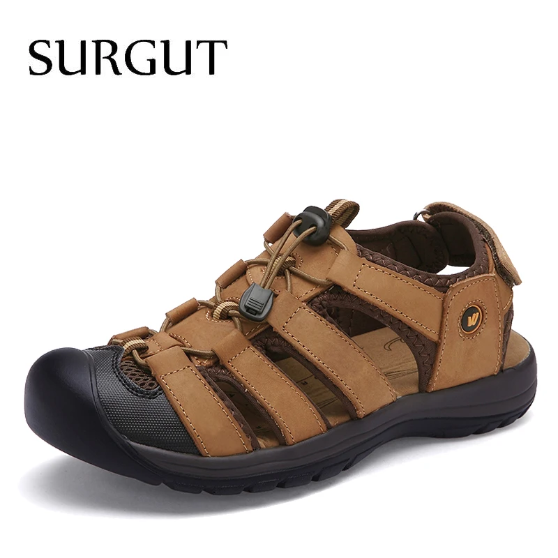 SURGUT Brand Men's Sneakers Classic Men Soft Sandals Men Flat Summer Shoes Leather Breathable Sandals Men Slippers Flip Flops