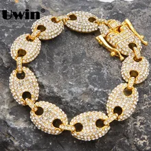 Uwin модные ювелирные браслеты для мужчин 13 мм пышные морские цепи Fat Links браслет полный Iced Out Стразы Прямая поставка