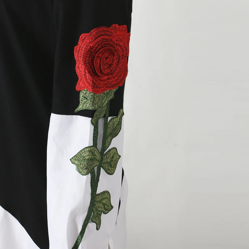 Женская длинная рубашка из двух частей с вышитыми розами и длинными рукавами, блузка, модные топы