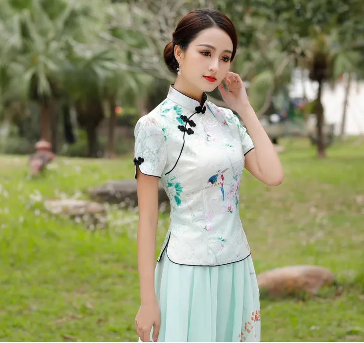 SHENG COCO S-4XL китайская блузка с принтом Cheongsam рубашки летние традиционные китайские Топы Ципао Женская одежда в китайском стиле