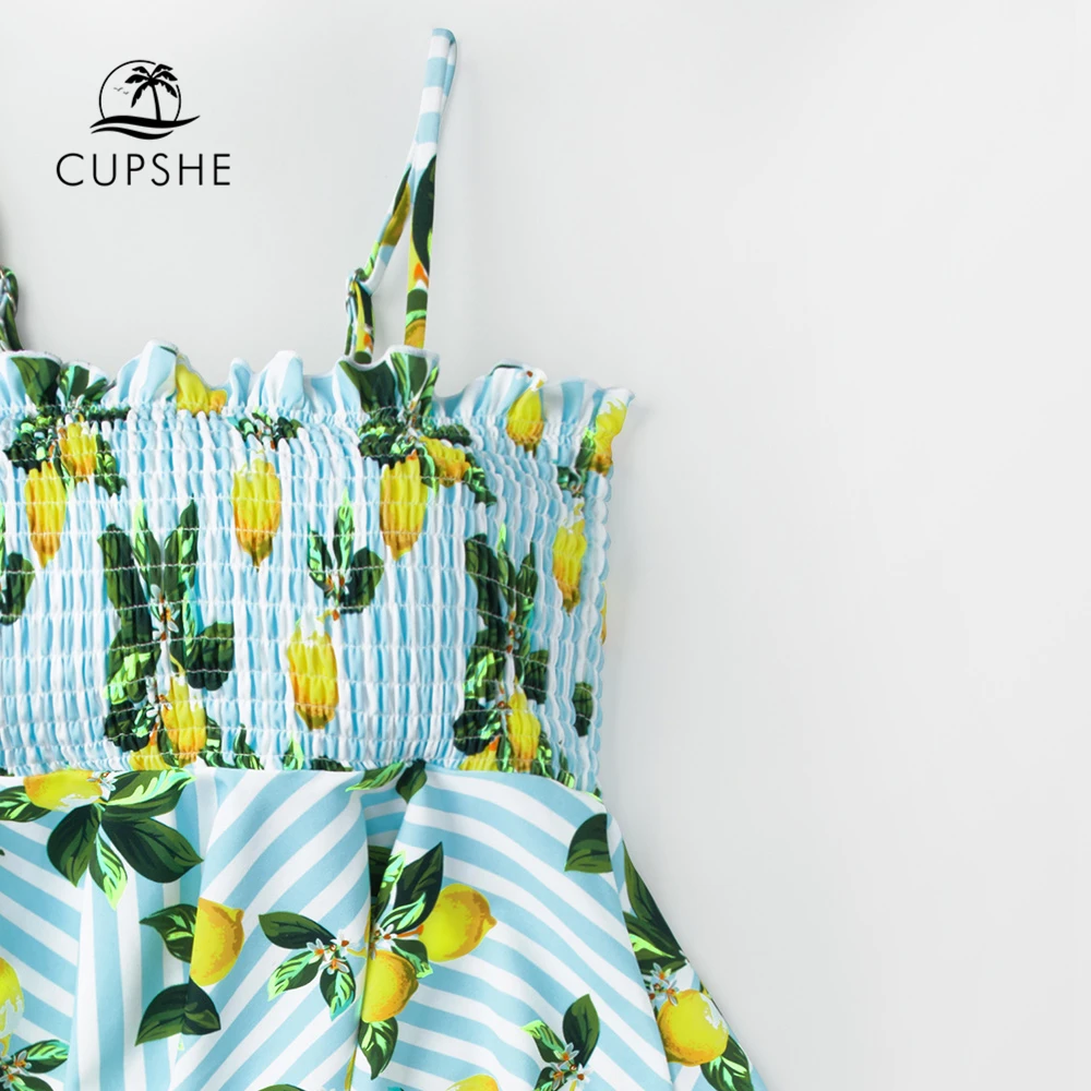 CUPSHE зеленый лимон печати рюшами бикини наборы для женщин милый баской Танк из двух частей купальники девушка пляж купальники