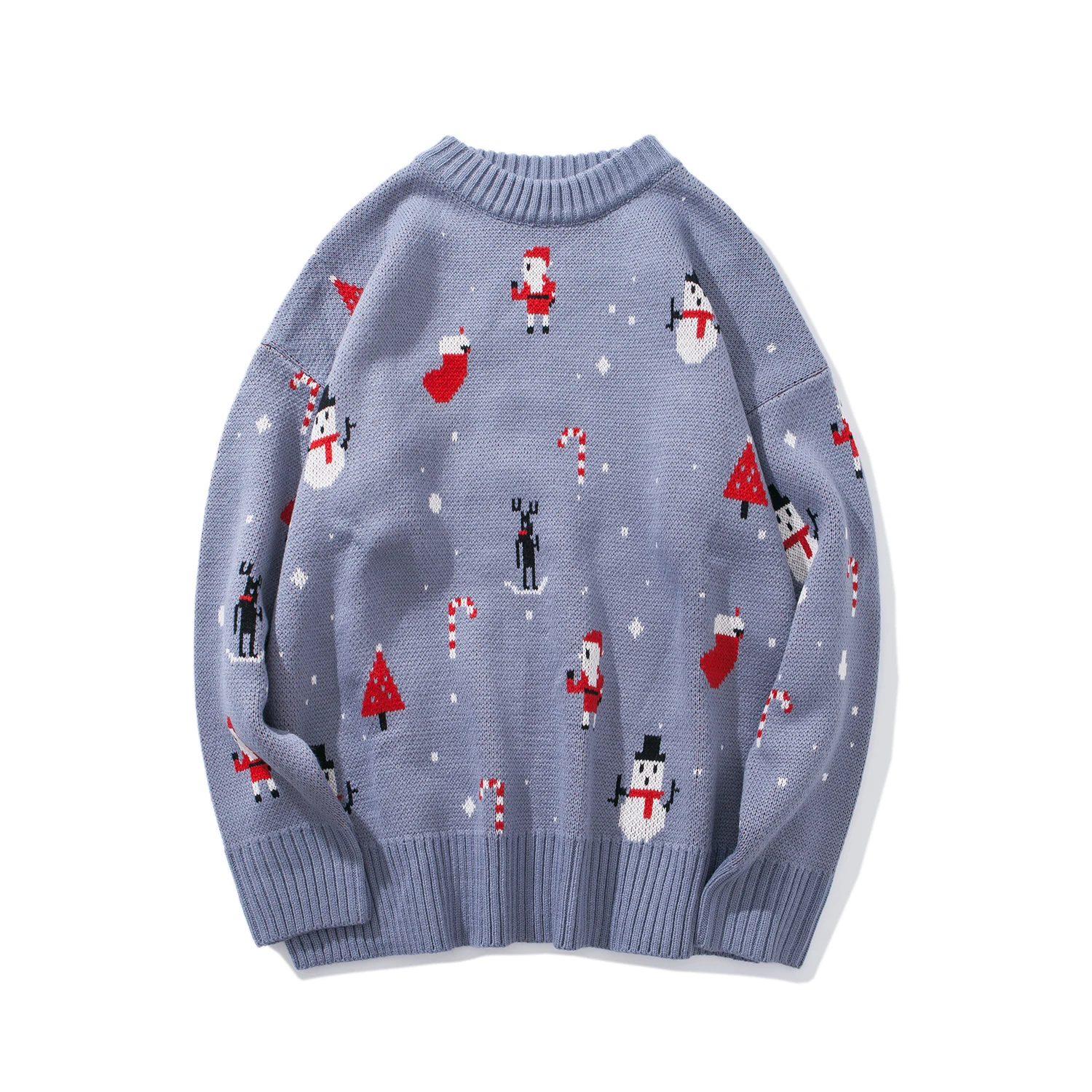 Уродливый Рождественский свитер для женщин и мужчин, зимний, размера плюс, каваи, пара, тканевый пуловер с длинным рукавом, милый, аниме, вязаный, теплый джемпер, топы - Цвет: Небесно-голубой