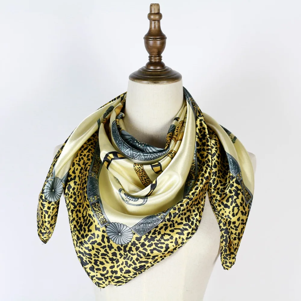 square scarf women femme silk touch scarf 90cm leopard print neck scarf