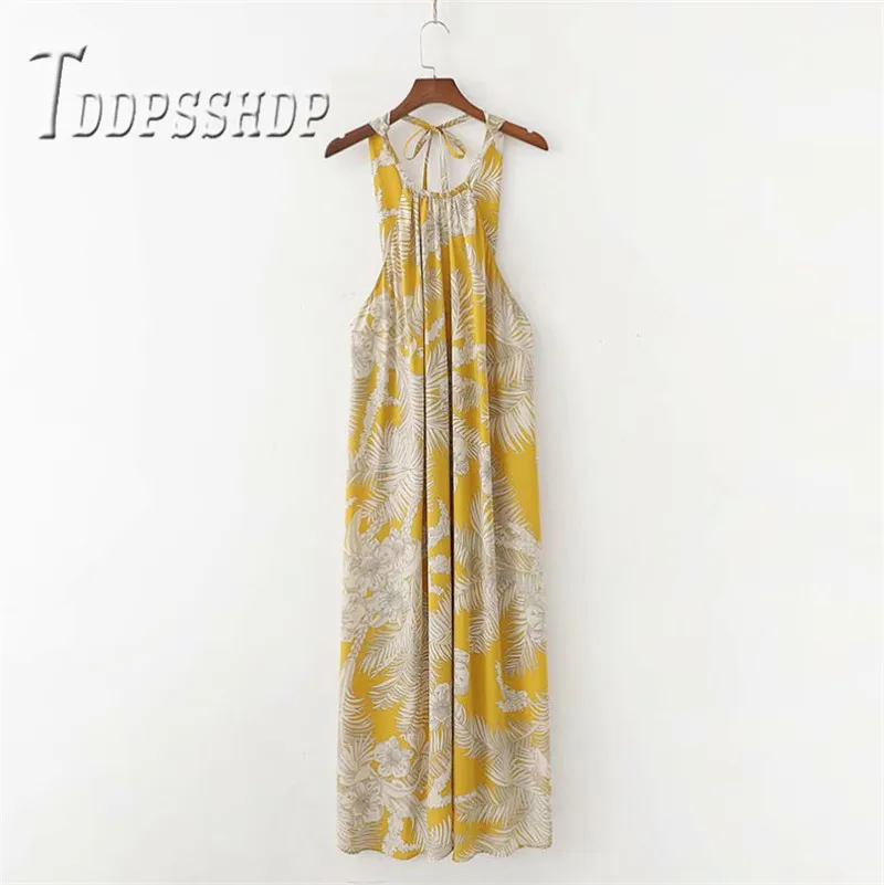 

2019 White Leaf Print Women Dress Vacation Halter Fashion Female Dresses