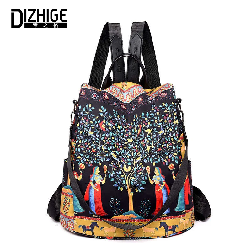 

DIZHIGE Brand Cartoon Waterproof Oxford Women Anti-theft Backpack High Quality School Bag For Women Black Multifunctional Bags