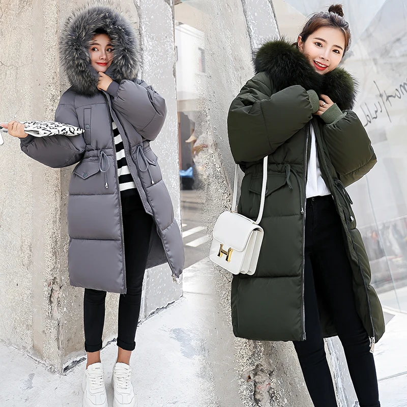 Зимние женские парки, утолщенные теплые куртки с капюшоном и большим меховым воротником, повседневные однотонные куртки с хлопковой подкладкой размера плюс M-3XL