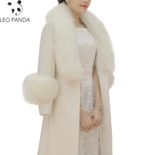 Зимняя мода приталенное женское белое кашемировое пальто воротник из искусственного меха лисы шерстяная куртка размера плюс длинный Тренч пальто Женское пальто