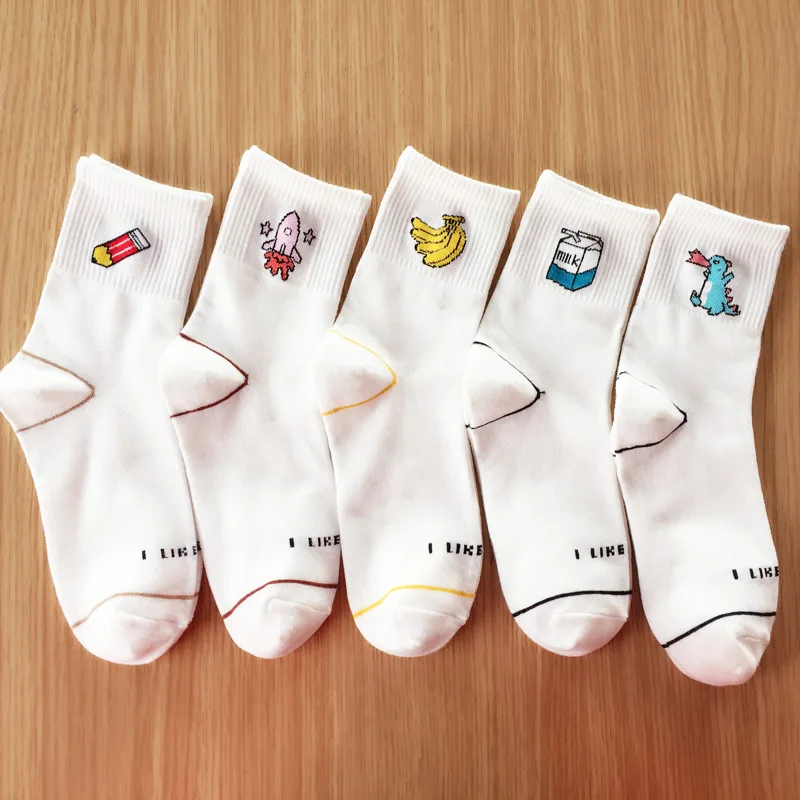 

2019 Fashion Women Cartoon Socks Spring Autumn Cute Banana Rocket Dinosaur Short Tube Socks Girls Happy Funny Cotton Socks