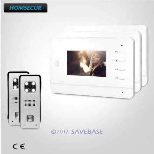 

HOMSECUR Wired TFT LCD 4.3inch Video Door Intercom System Electric Lock Compatible+3 Indoor Monitors+2 Outdoor Cameras