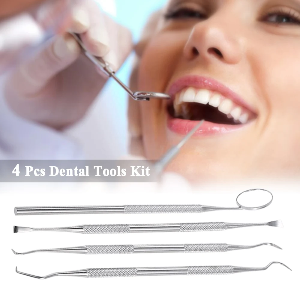 

4pcs Stainless Steel Dental Tools Kit Teeth Whitening Dentists Pick Tool Teeth Scraper Set for Personal & Professional Use