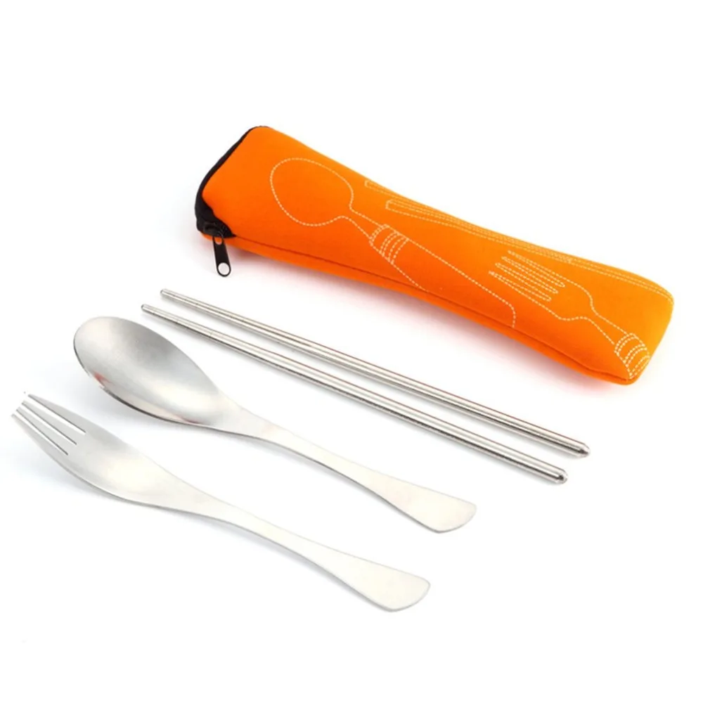 

3PCS/SET Cutlery Set Cute Portable Travel Adult Cutlery Stainless Steel Fork Camping Picnic Set Gift Child Office Dinnerware