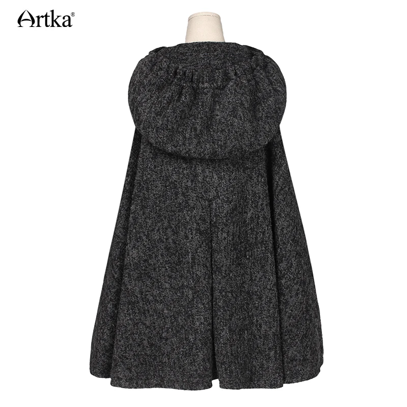 ARTKA de invierno de las mujeres nuevo Vintage lana cálida Sudadera con capucha capa abrigo bordado de la gota-hombro manga Cabo de lana prendas de vestir exteriores WA10220D - 4