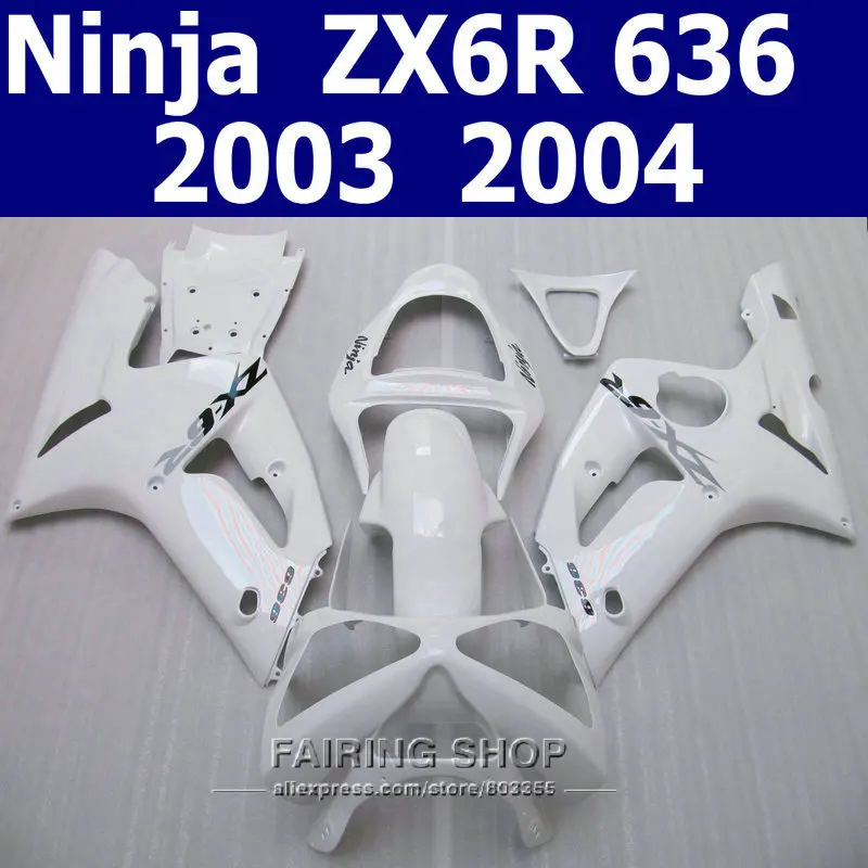 

Cheap!!! zx6r 03 04 2003 2004 Fairing kit For Kawasaki Ninja 100%fit Pure white Fairings ( EMS free ) k09
