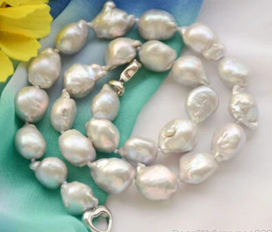 

Jew3116 16mm GRAY BAROQUE KESHI REBORN PEARL NECKLACE 17inch NEW
