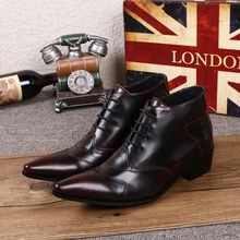 Britischen Stil Männer Echtes schnürer Stiefeletten Mode Spitzschuh Stiefel Plus Größe Party Hochzeit Hohe-cut Schuhe