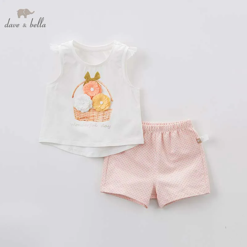 

dave bella summer baby lovely flowers clothing sets children infant toddler suit kids high quality clothes girls outfits DB7668