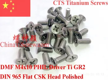 

Titanium Screw M4x10 DIN 965 Flat CSK Head Phillips Driver Ti GR2 Polished 10 pcs