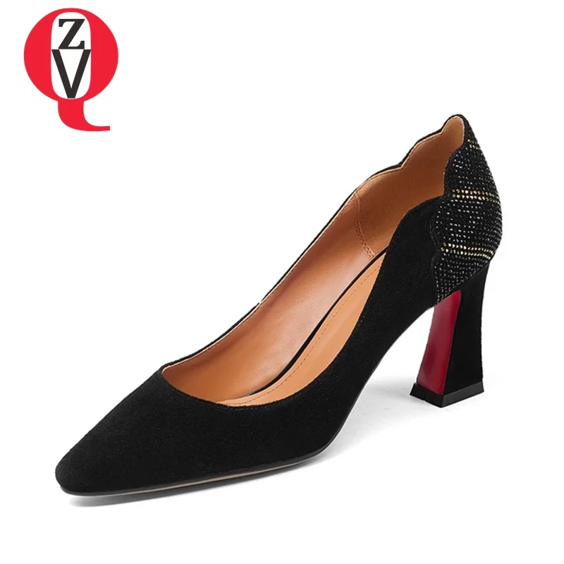 

ZVQ woman pumps rhinestone decoration woman pointed toe mature pumps high heels large size 2018 new spring autumn shoes
