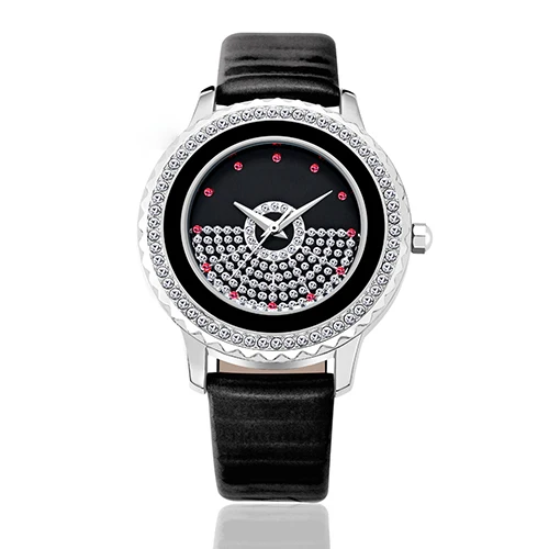 

2019 Women Rhinestone Watches Lady Rotation Dress Watch brand Real Leather Band Big Dial Bracelet Wristwatch Crystal Watch