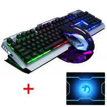 V1 Проводная игровая эргономичная usb-клавиатура с радужной подсветкой+ оптическая игровая мышь 3200 dpi для ноутбука+ коврик для мыши