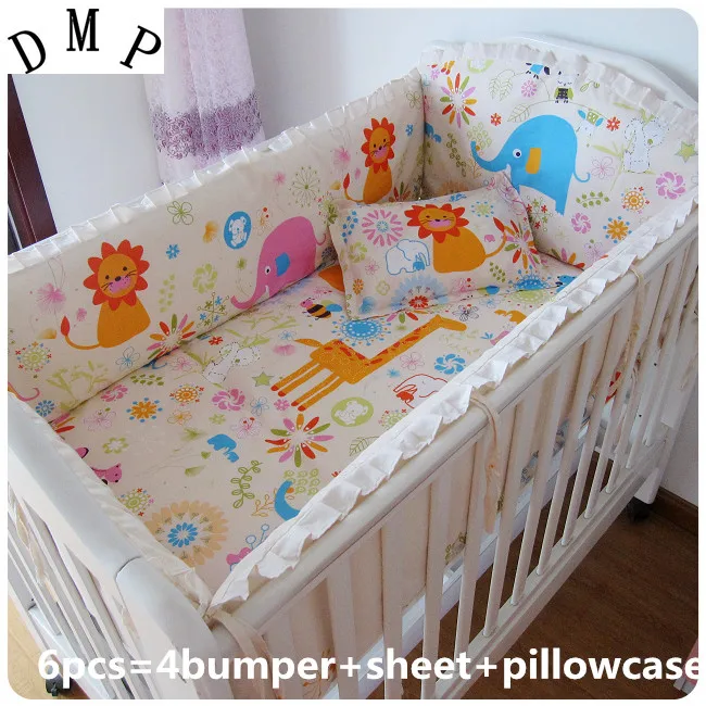 

Promotion! 6PCS baby bedding set 100% cotton curtain crib bumper (bumpers+sheet+pillow cover)